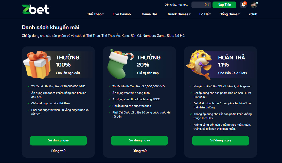 Khuyến mãi Zbet cho lần đầu tiên nạp tiền