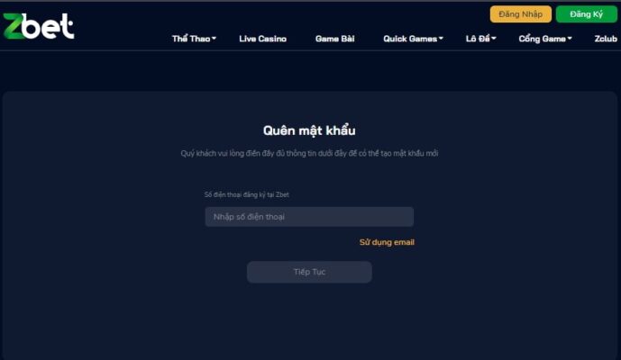 Lỗi quên mất mật khẩu đăng nhập Zbet