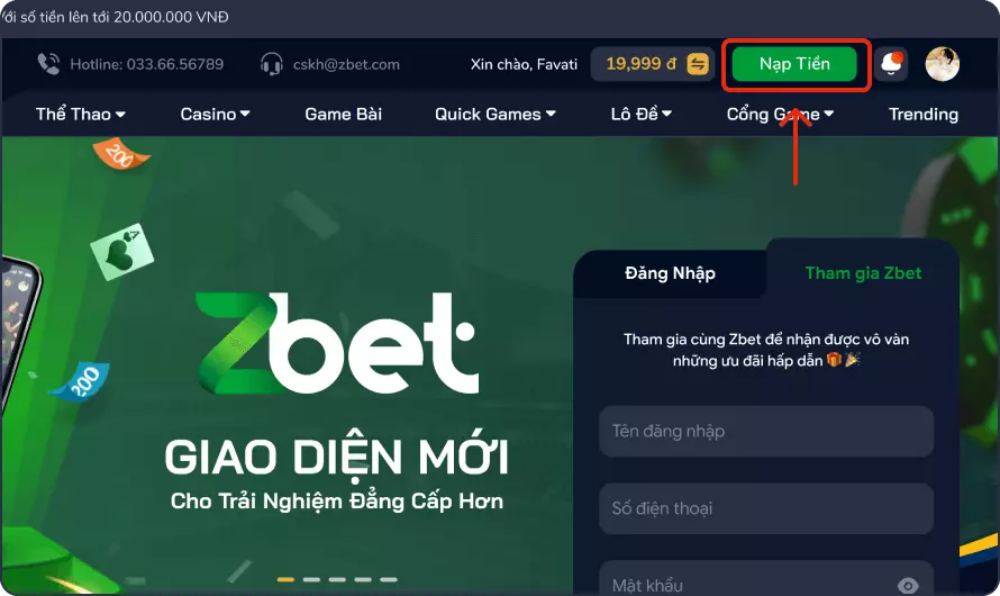 Nạp tiền Zbet bằng tài khoản ngân hàng