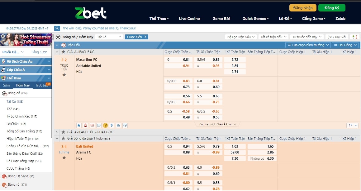 Các loại kèo cược tại sảnh game 360 thể thao Zbet Các loại kèo cược tại sảnh game 360 thể thao Zbet