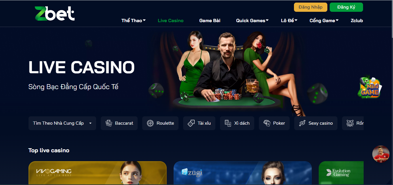 Nhấp vào mục Live Casino để vào chơi Xì Dách