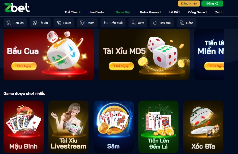Link vào game bài nhà cái Zbet chính thức, không bị chặn 2 Các trò chơi hấp dẫn tại game bài Zbet
