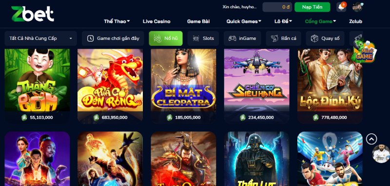 Game nổ hũ tại nhà cái Zbet có lượng người chơi truy cập cao 