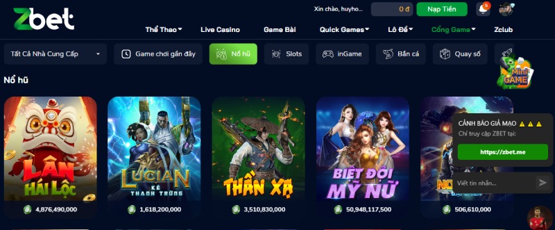 Chơi nổ hũ để kiếm nhiều tiền thưởng từ nhà cái Zbet 