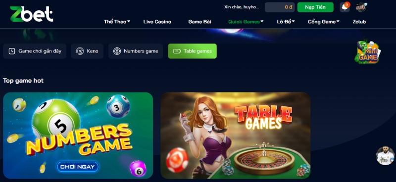 Table game tại nhà cái Zbet trả thưởng cao cho người chơi 